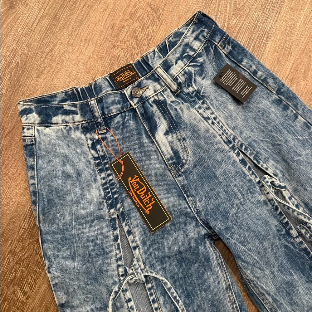 Von Dutch Women's Wide Leg Tie Front Denim Jeans  size 3 (27 x 31 ) - Picture 7 of 11
